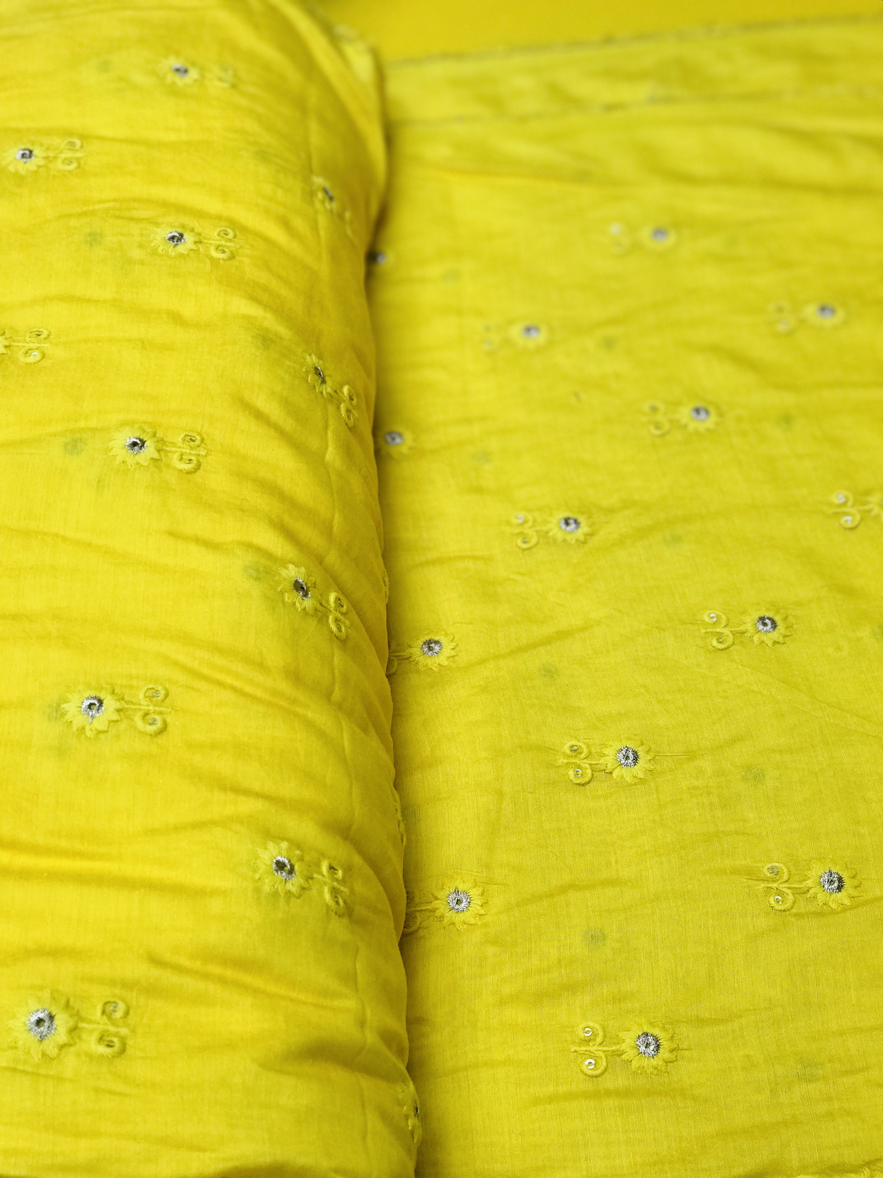 Chikankari Fabric With Colourful Embroidery Yellow